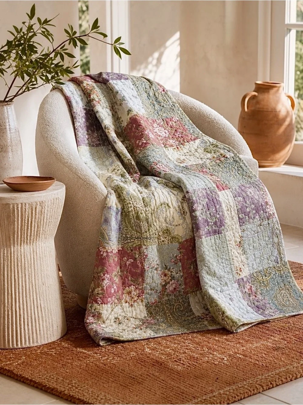 NEW Anthropologie Boho Multicolor Floral Throw Blanket Patchwork Quilt 50